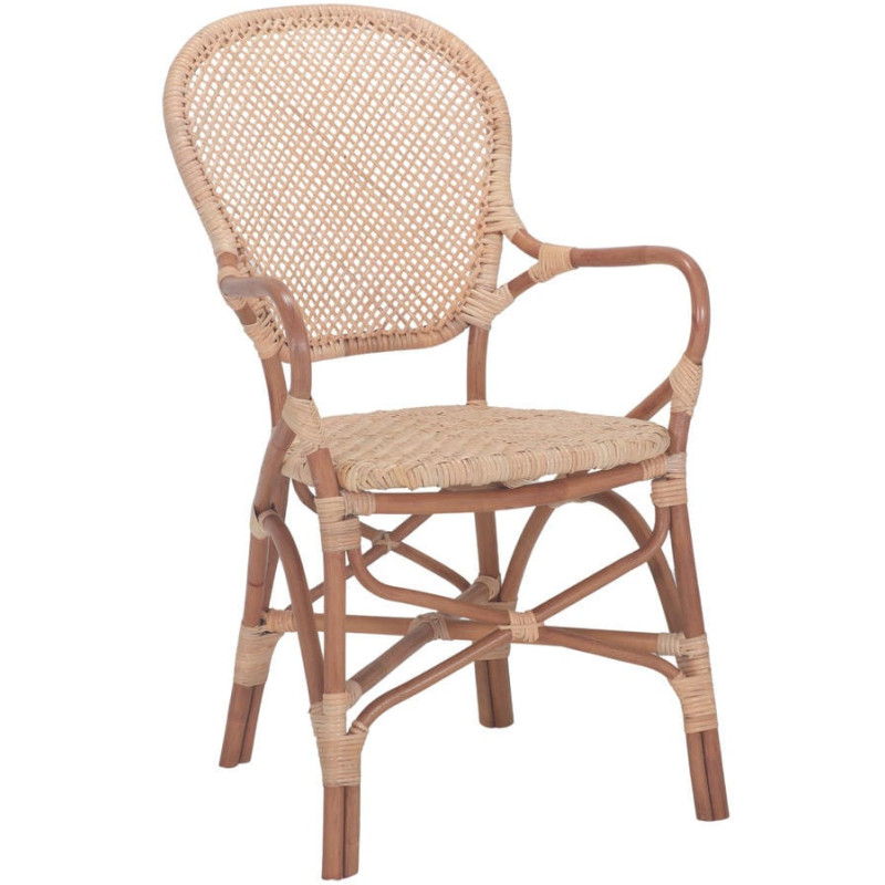 Chaise rotin cannage marron avec accoudoirs 54x59x89 cm Vireliane  - 1