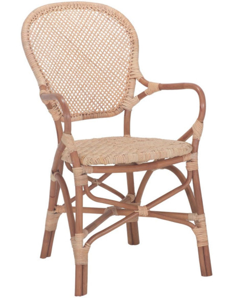 Chaise rotin cannage marron avec accoudoirs 54x59x89 cm Vireliane  - 1