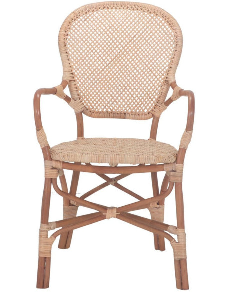 Chaise rotin cannage marron avec accoudoirs 54x59x89 cm Vireliane  - 2