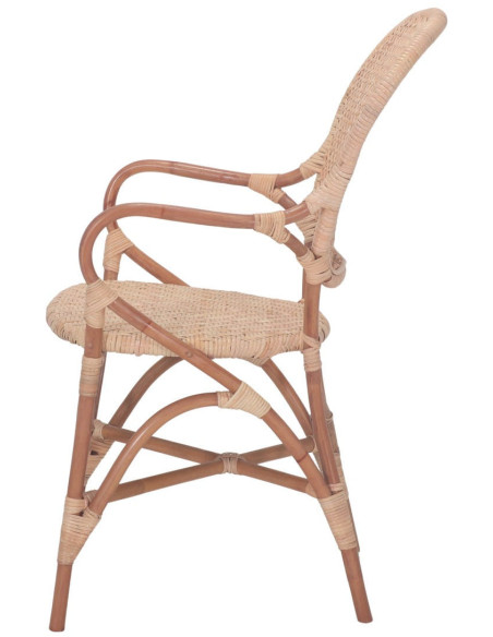 Chaise rotin cannage marron avec accoudoirs 54x59x89 cm Vireliane  - 3