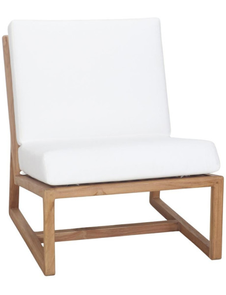 Fauteuil lounge teck massif coussins blancs 62x83,5x79 cm Neravia  - 1