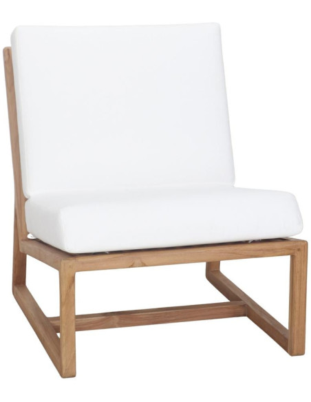 Fauteuil lounge teck massif coussins blancs 62x83,5x79 cm Neravia  - 1