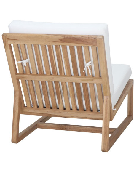 Fauteuil lounge teck massif coussins blancs 62x83,5x79 cm Neravia  - 4
