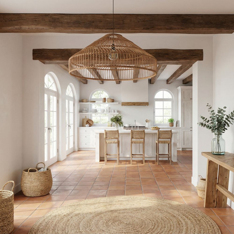 Abat-jour suspension rotin naturel miel 80x60x23 cm Soragna  - 6