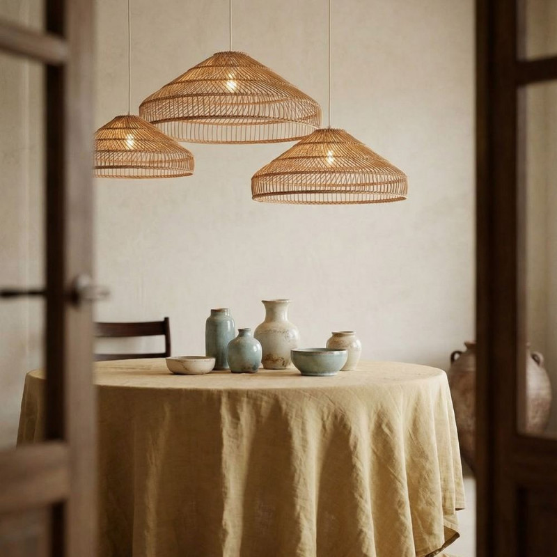 Abat-jour suspension rotin naturel miel 80x60x23 cm Soragna  - 8