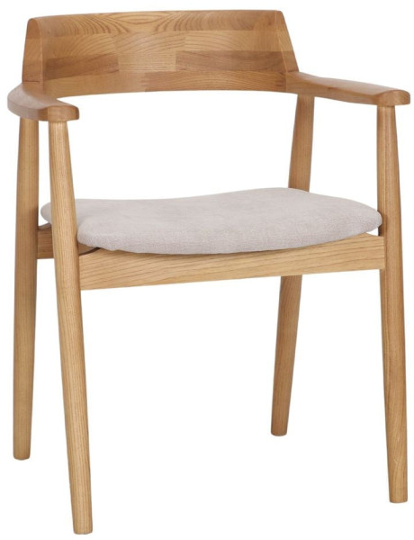 Chaise bois d’orme avec accoudoirs tissu beige 60x57x75 cm Varenza  - 1