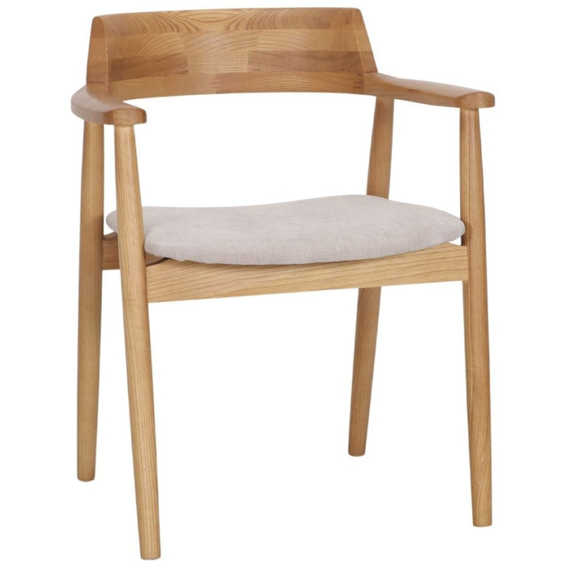 Chaise bois d’orme avec accoudoirs tissu beige 60x57x75 cm Varenza  - 1