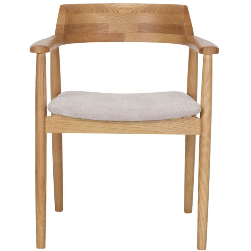 Chaise bois d’orme avec accoudoirs tissu beige 60x57x75 cm Varenza  - 3