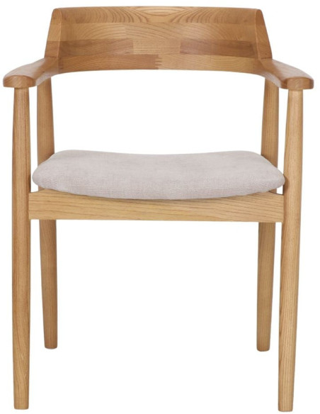 Chaise bois d’orme avec accoudoirs tissu beige 60x57x75 cm Varenza  - 3