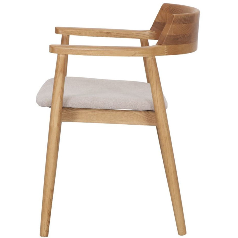 Chaise bois d’orme avec accoudoirs tissu beige 60x57x75 cm Varenza  - 4