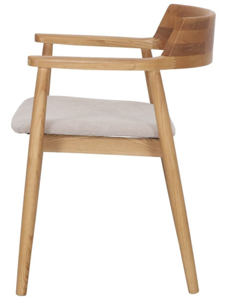 Chaise bois d’orme avec accoudoirs tissu beige 60x57x75 cm Varenza  - 4