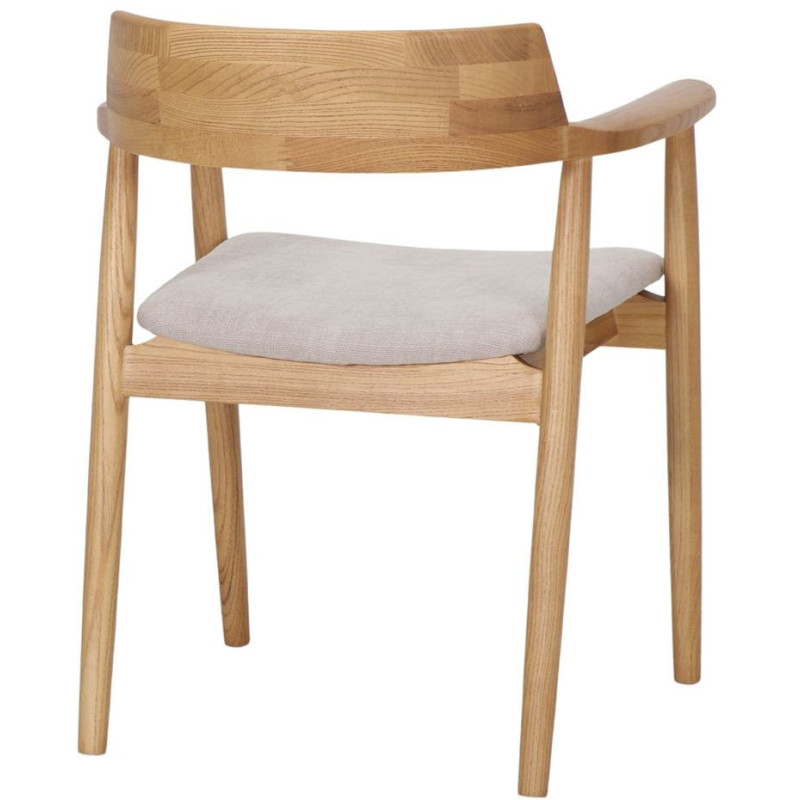 Chaise bois d’orme avec accoudoirs tissu beige 60x57x75 cm Varenza  - 5