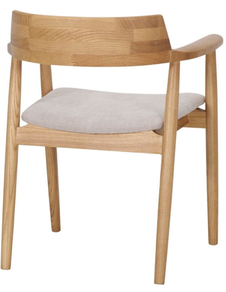 Chaise bois d’orme avec accoudoirs tissu beige 60x57x75 cm Varenza  - 5