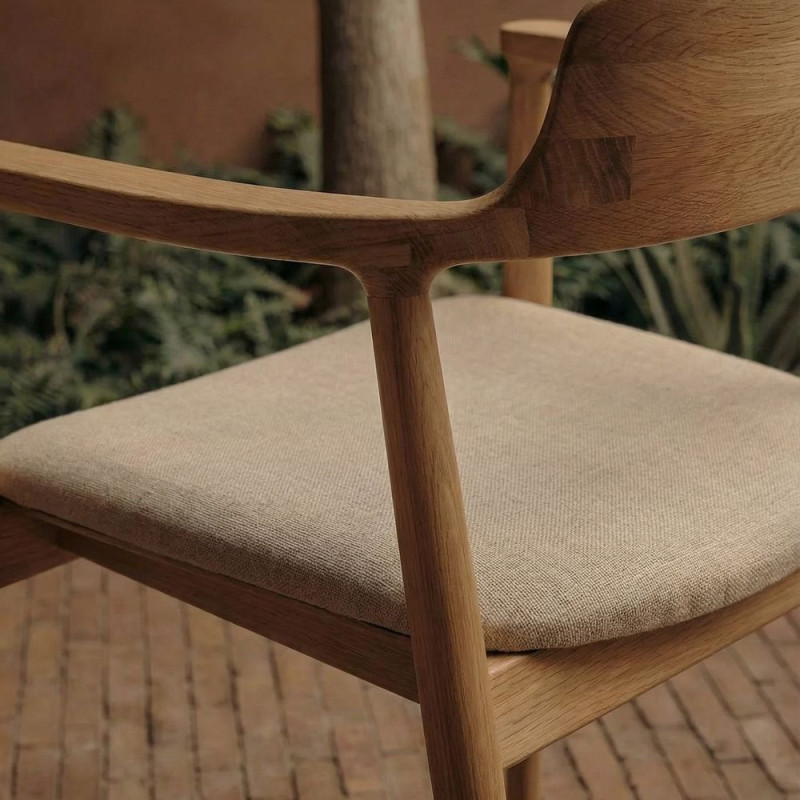Chaise bois d’orme avec accoudoirs tissu beige 60x57x75 cm Varenza  - 6
