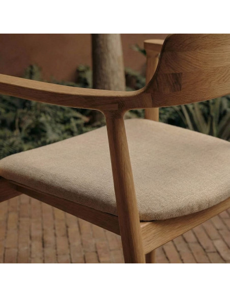 Chaise bois d’orme avec accoudoirs tissu beige 60x57x75 cm Varenza  - 6