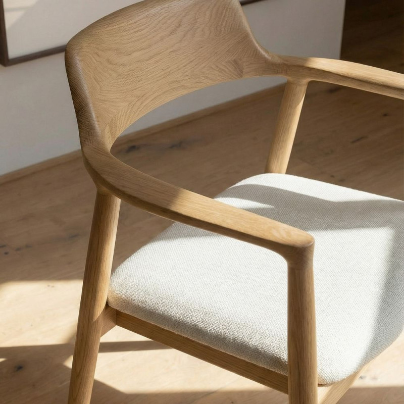 Chaise bois d’orme avec accoudoirs tissu beige 60x57x75 cm Varenza  - 7