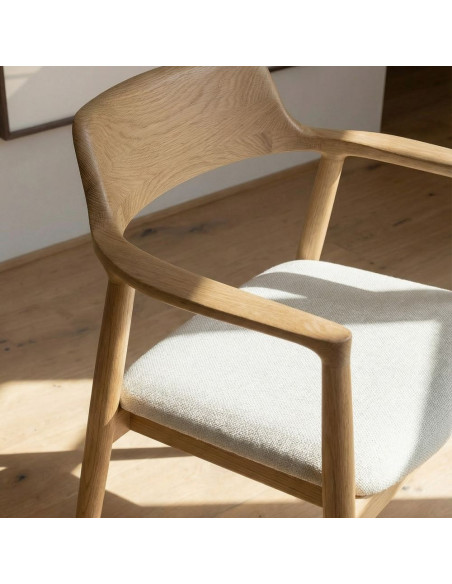 Chaise bois d’orme avec accoudoirs tissu beige 60x57x75 cm Varenza  - 7