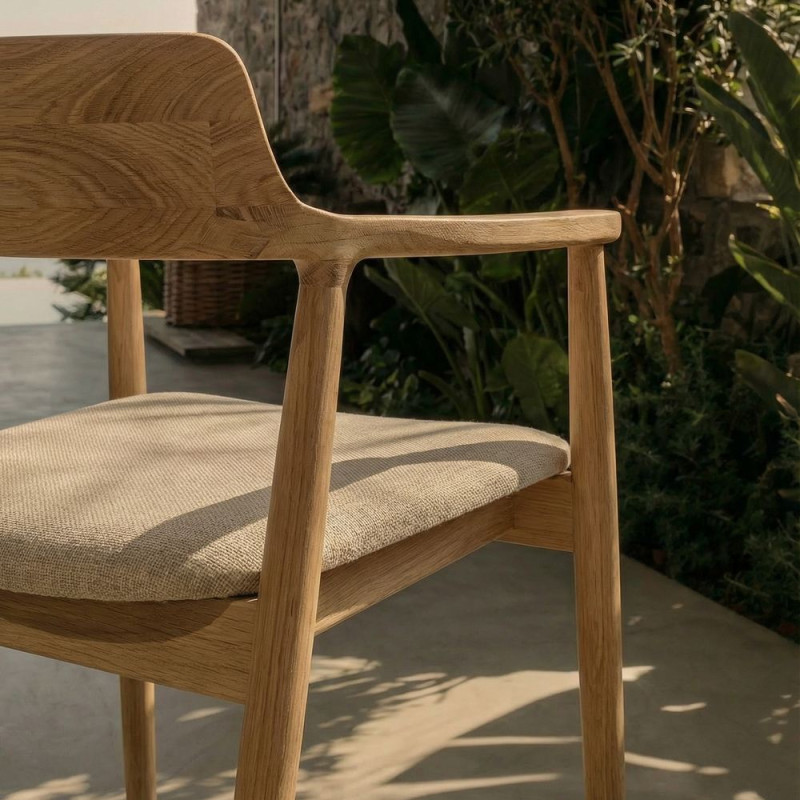 Chaise bois d’orme avec accoudoirs tissu beige 60x57x75 cm Varenza  - 8