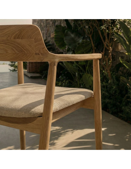 Chaise bois d’orme avec accoudoirs tissu beige 60x57x75 cm Varenza  - 8