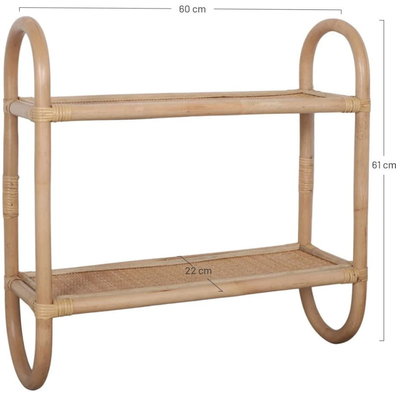 Étagère murale rotin naturel 2 niveaux 60x22x61 cm Elarvane  - 5