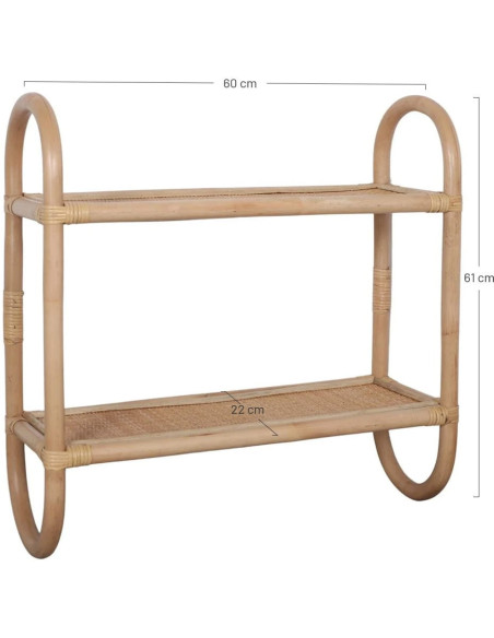 Étagère murale rotin naturel 2 niveaux 60x22x61 cm Elarvane  - 5