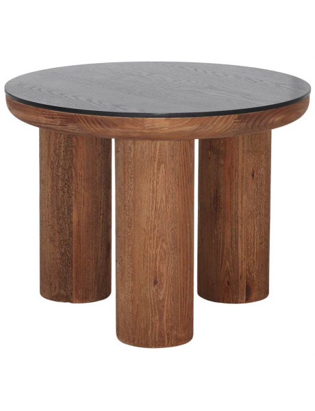 Table basse ronde bois recyclé plateau noir Ø60x46 cm Tavonira  - 1