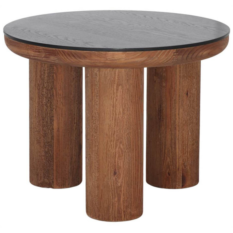 Table basse ronde bois recyclé plateau noir Ø60x46 cm Tavonira  - 1