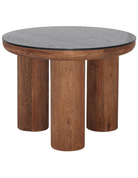 Table basse ronde bois recyclé plateau noir Ø60x46 cm Tavonira  - 1
