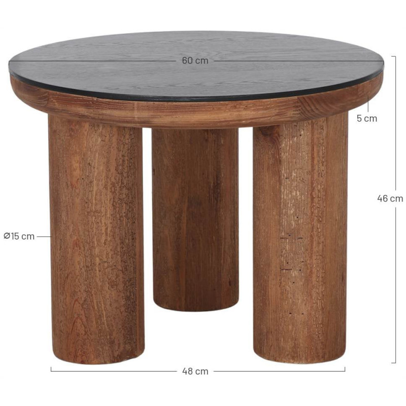 Table basse ronde bois recyclé plateau noir Ø60x46 cm Tavonira  - 6