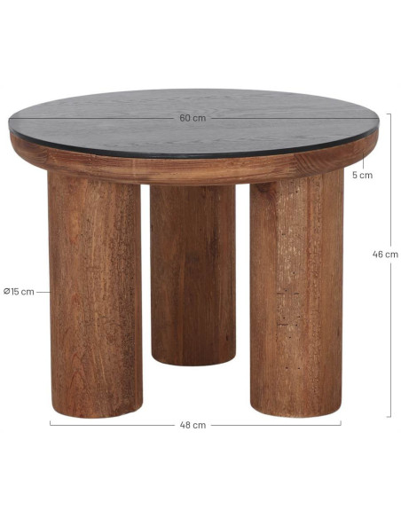 Table basse ronde bois recyclé plateau noir Ø60x46 cm Tavonira  - 6