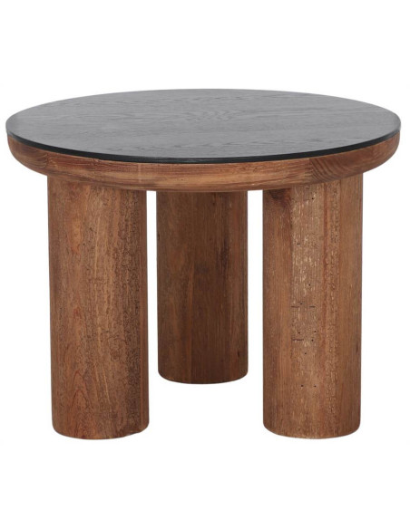 Table basse ronde bois recyclé plateau noir Ø60x46 cm Tavonira  - 3