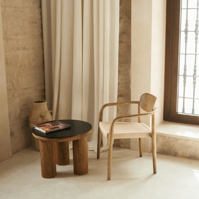 Table basse ronde bois recyclé plateau noir Ø60x46 cm Tavonira  - 5
