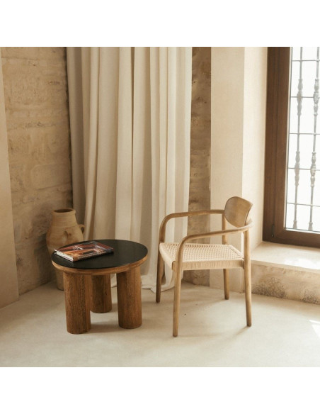 Table basse ronde bois recyclé plateau noir Ø60x46 cm Tavonira  - 5