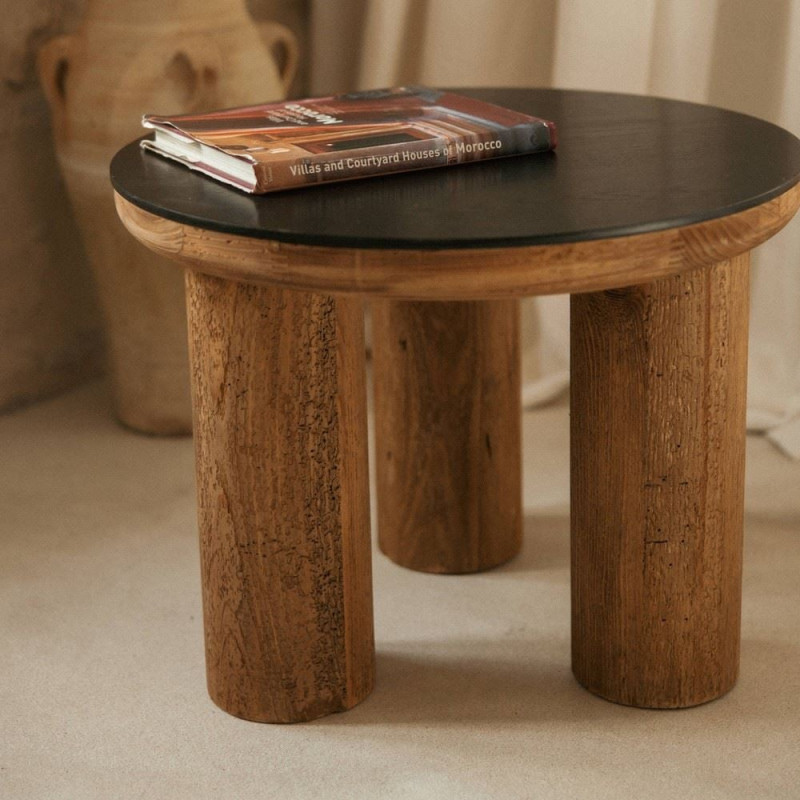Table basse ronde bois recyclé plateau noir Ø60x46 cm Tavonira  - 2