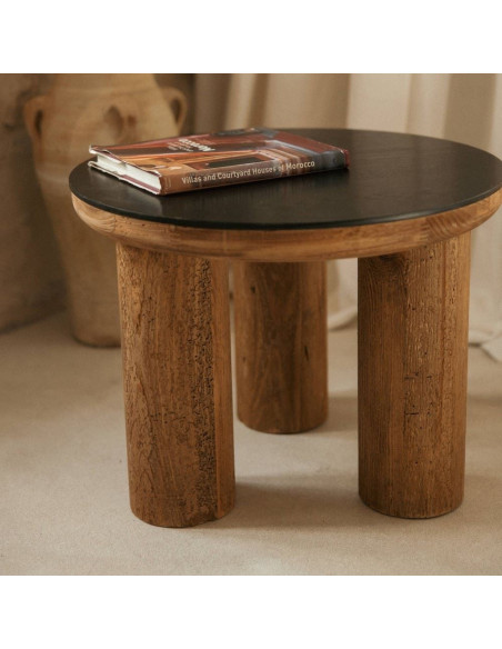 Table basse ronde bois recyclé plateau noir Ø60x46 cm Tavonira  - 2