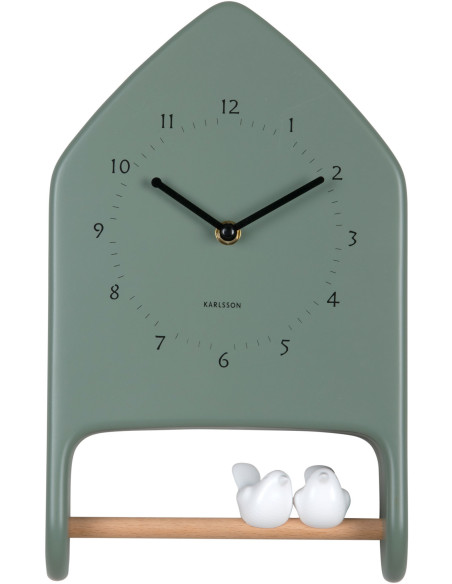 Horloge murale oiseaux vert sauge 20x7,1x32 cm Love Birds  - 1