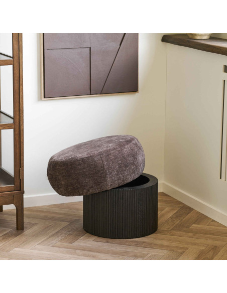 Pouf coffre rond en tissu chenille marron Ø52x42 cm Christchurch House Nordic - 2