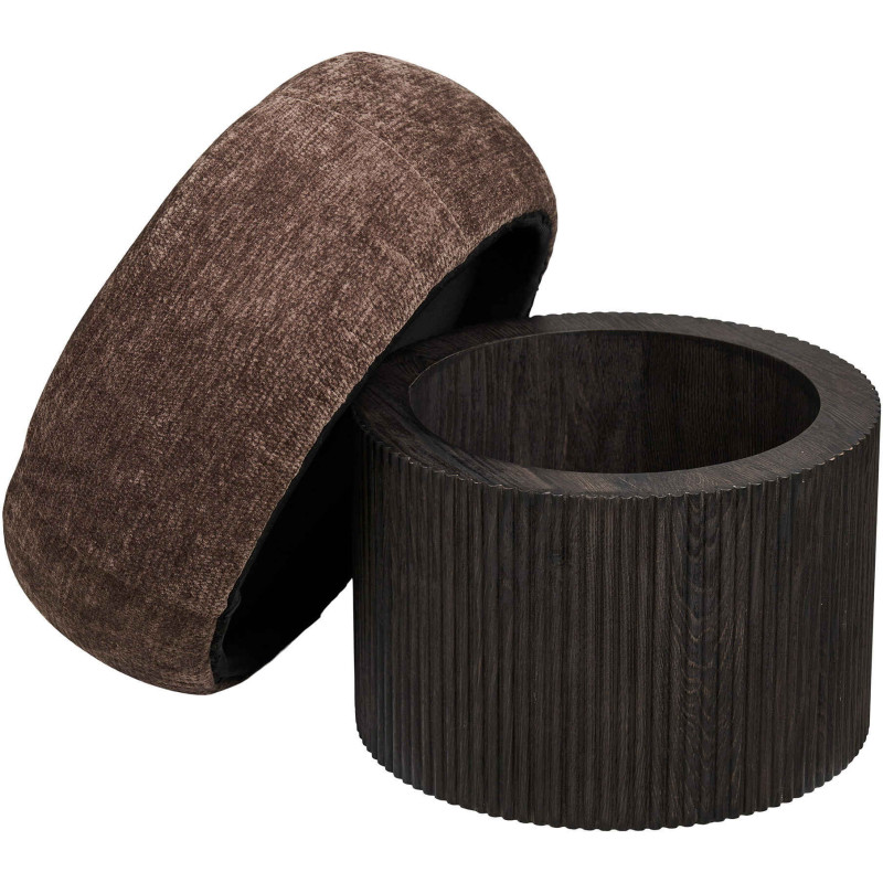 Pouf coffre rond en tissu chenille marron Ø52x42 cm Christchurch House Nordic - 4