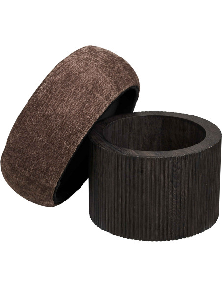 Pouf coffre rond en tissu chenille marron Ø52x42 cm Christchurch House Nordic - 4