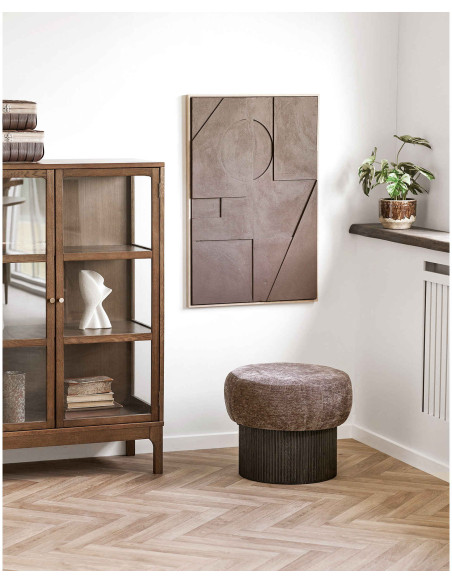 Pouf coffre rond en tissu chenille marron Ø52x42 cm Christchurch House Nordic - 7