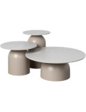 Tables basses gigognes rondes pierre sintérisée beige 80/50/40 cm Orciano