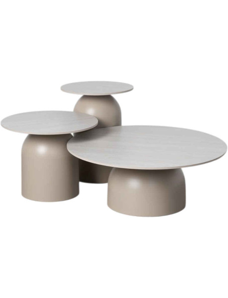 Tables basses gigognes rondes pierre sintérisée beige 80/50/40 cm Orciano Ixia - 1