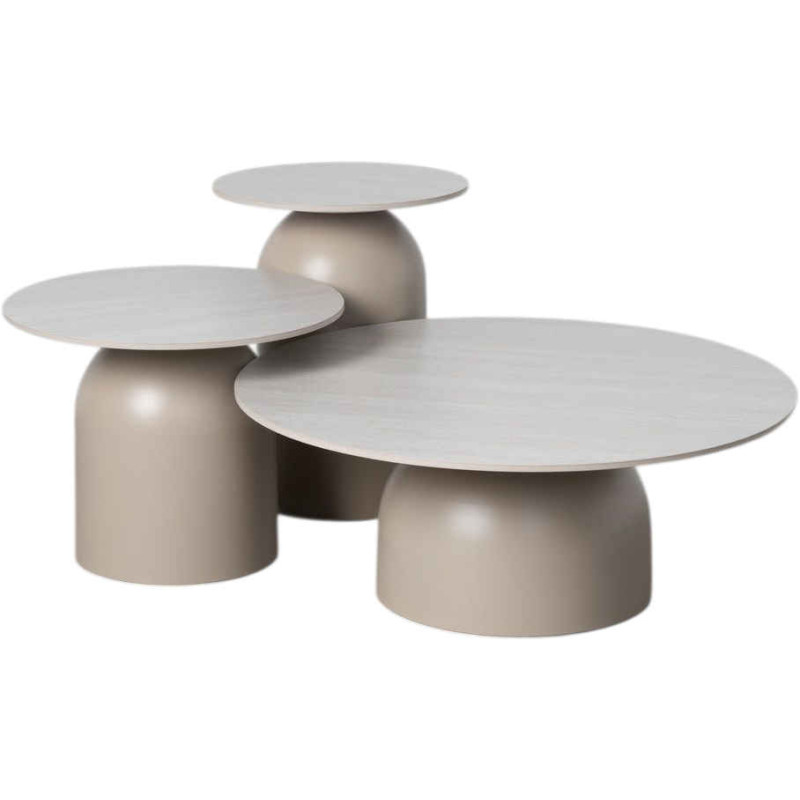 Tables basses gigognes rondes pierre sintérisée beige 80/50/40 cm Orciano Ixia - 1