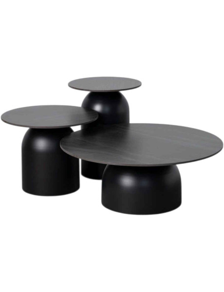 Tables basses gigognes rondes noires en pierre sintérisée 80/50/40 cm Orciano Ixia - 1