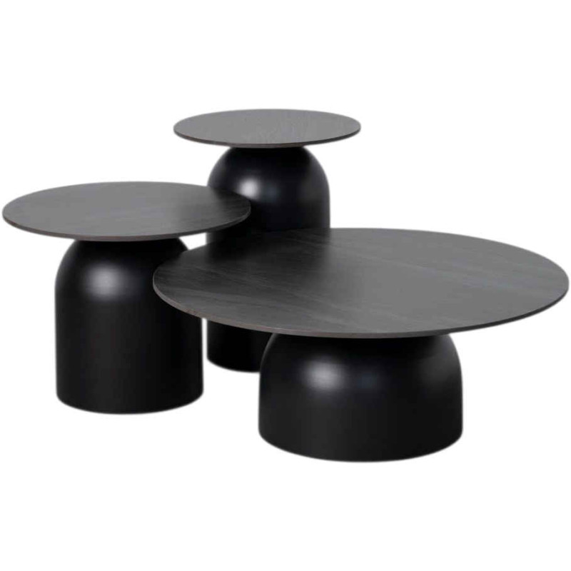 Tables basses gigognes rondes noires en pierre sintérisée 80/50/40 cm Orciano Ixia - 1