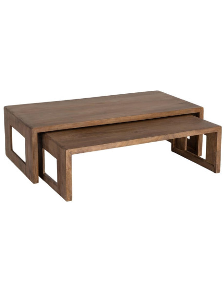 Tables basses gigognes rectangulaires bois de manguier brun 140/120 cm Veldane Ixia - 1