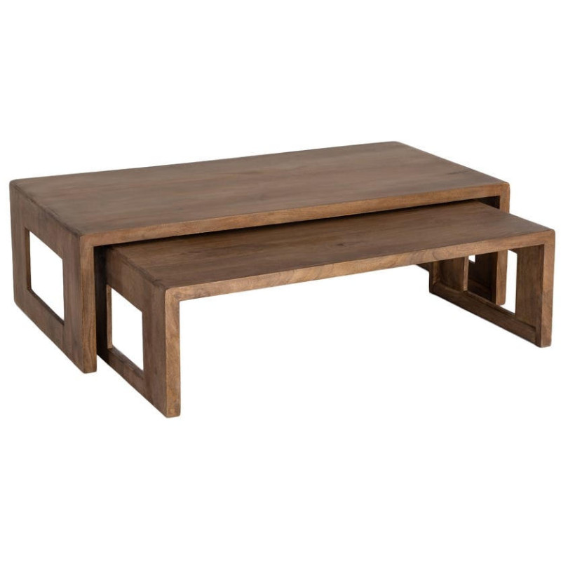 Tables basses gigognes rectangulaires bois de manguier brun 140/120 cm Veldane Ixia - 1