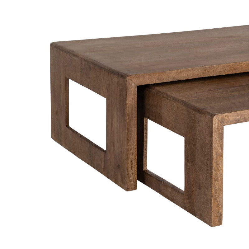 Tables basses gigognes rectangulaires bois de manguier brun 140/120 cm Veldane Ixia - 5