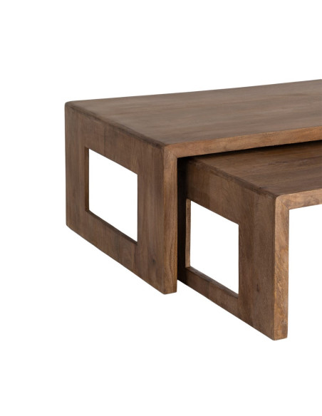Tables basses gigognes rectangulaires bois de manguier brun 140/120 cm Veldane Ixia - 5