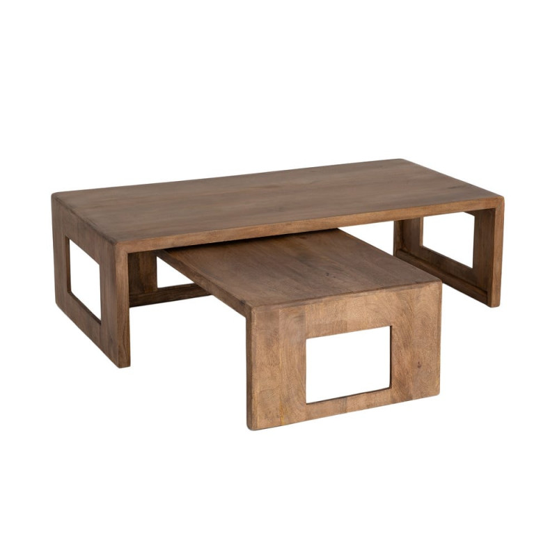 Tables basses gigognes rectangulaires bois de manguier brun 140/120 cm Veldane Ixia - 2